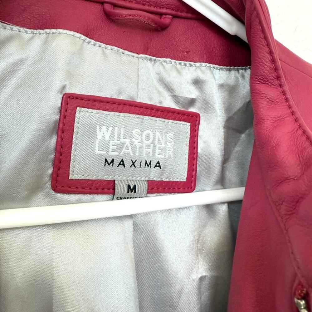 Wilsons Leather Maxima Genuine Leather Jacket Berry Red Moto Style M - Picture 4 of 8
